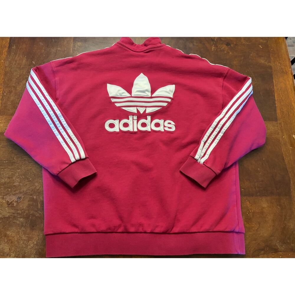 Adidas Maroon Quarter Zip Sweatshirt White Stripes XL Preowned